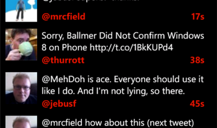 Mehdoh, un client Twitter per Windows Phone Mango