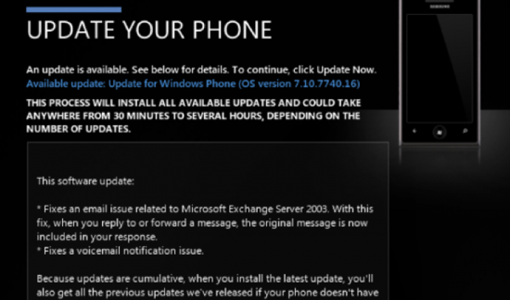 Nuovo update 7.10.7740.16 per Windows Phone?