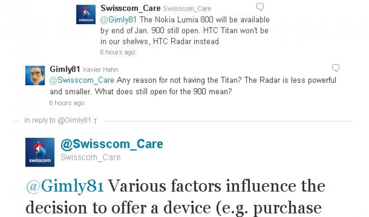Tweet di Swisscom su Lumia 900
