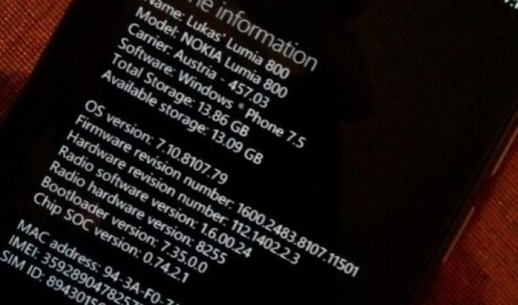 Nokia Lumia 800 update 7.10.8107