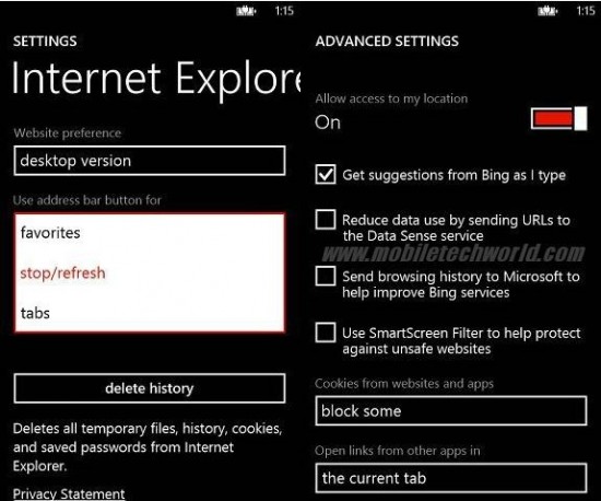 Internet Explorer 10 Settings