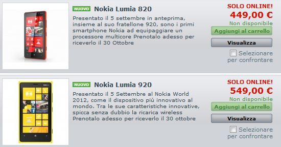 Prezzi Vendita Lumia 920 e 820