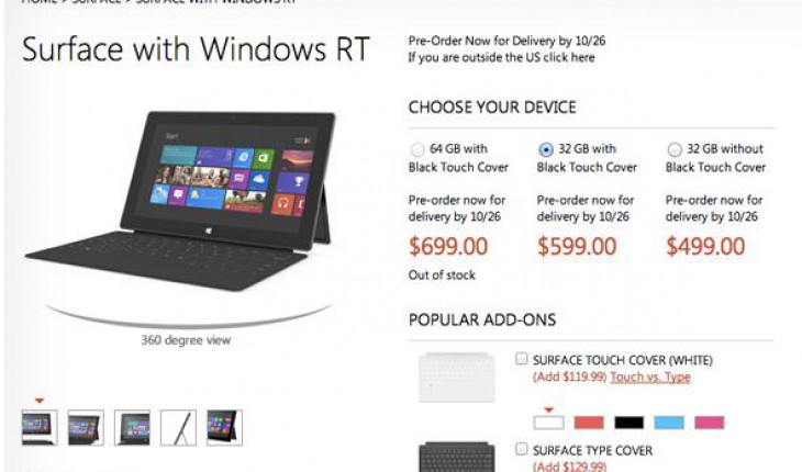 Microsoft svela i prezzi del Surface RT