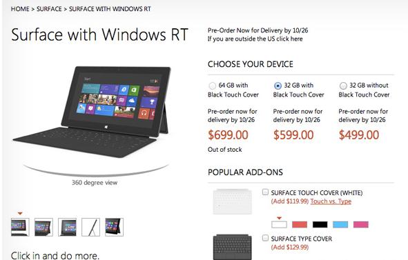 Microsoft svela i prezzi del Surface RT