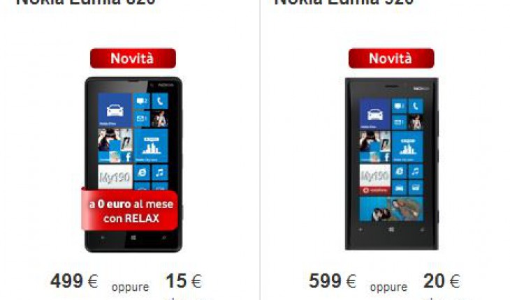 Vodafone svela la propria offerta di vendita dei Nokia Lumia 920 e 820, in abbonamento e ricaricabile