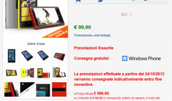 Il Nokia Lumia 920 è nuovamente esaurito su Nstore.it