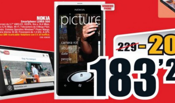 Nokia Lumia 800 in offerta a 183,20 Euro da MediaWorld, dal 24 gennaio