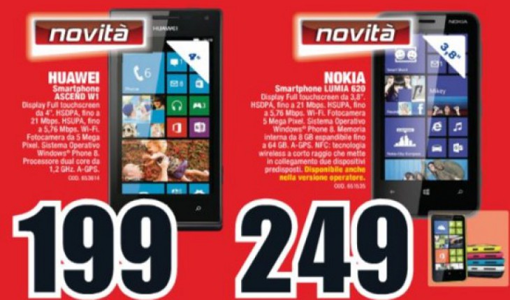 Offerte Mediaworld: Ascend W1 a 199 Euro e Nokia Lumia 620 a 249 Euro