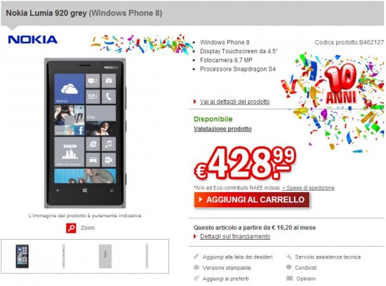 Nokia Lumia 920 Grey su redcoon.it