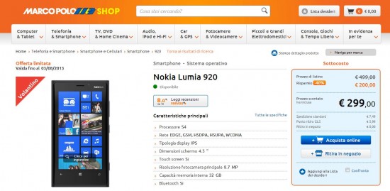 Nokia Lumia 920 in offerta
