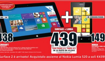Offerta da non perdere: Surface 2 + Nokia Lumia 520 a soli 439 Euro da MediaWorld