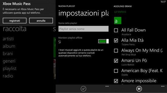 Creare Playlist con Xbox Music