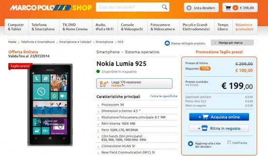 Nokia Lumia 925 in offerta