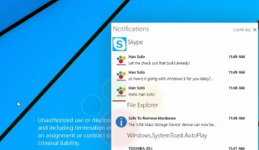 Windows 9, video anteprima del centro notifiche del Desktop