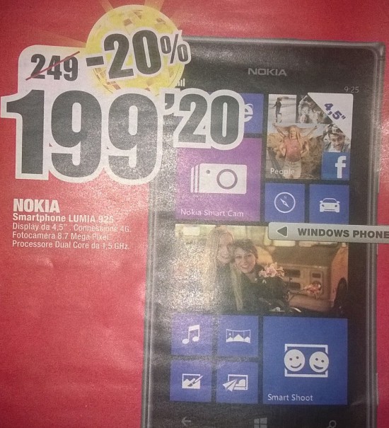 Nokia Lumia 925 a 199 Euro