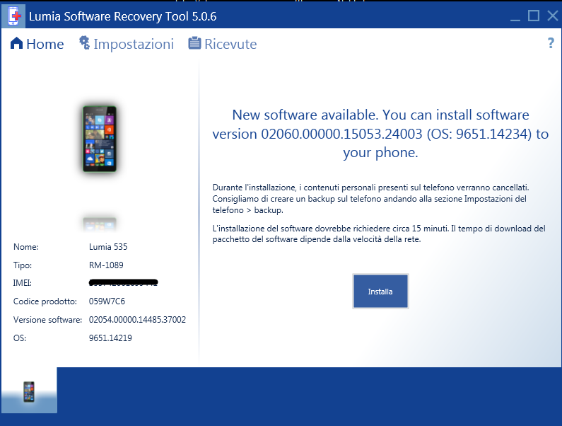 Software update per Lumia 535