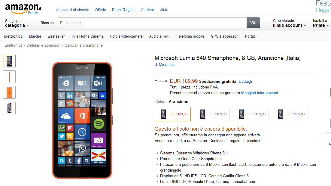 Lumia 640 in preordine su Amazon Italia a 189,99 Euro