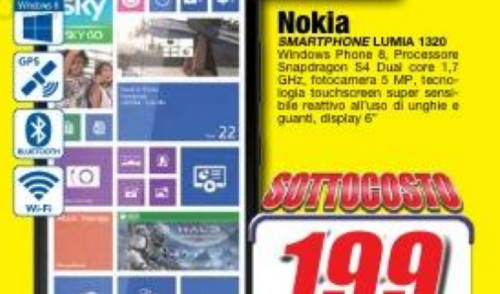 Nokia Lumia 1320 a 199 Euro
