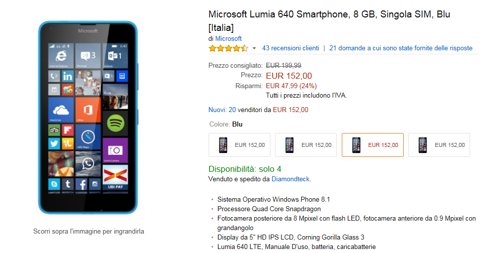 Lumia 640 su Amazon