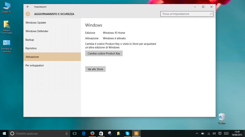 Attivazione Windows 10