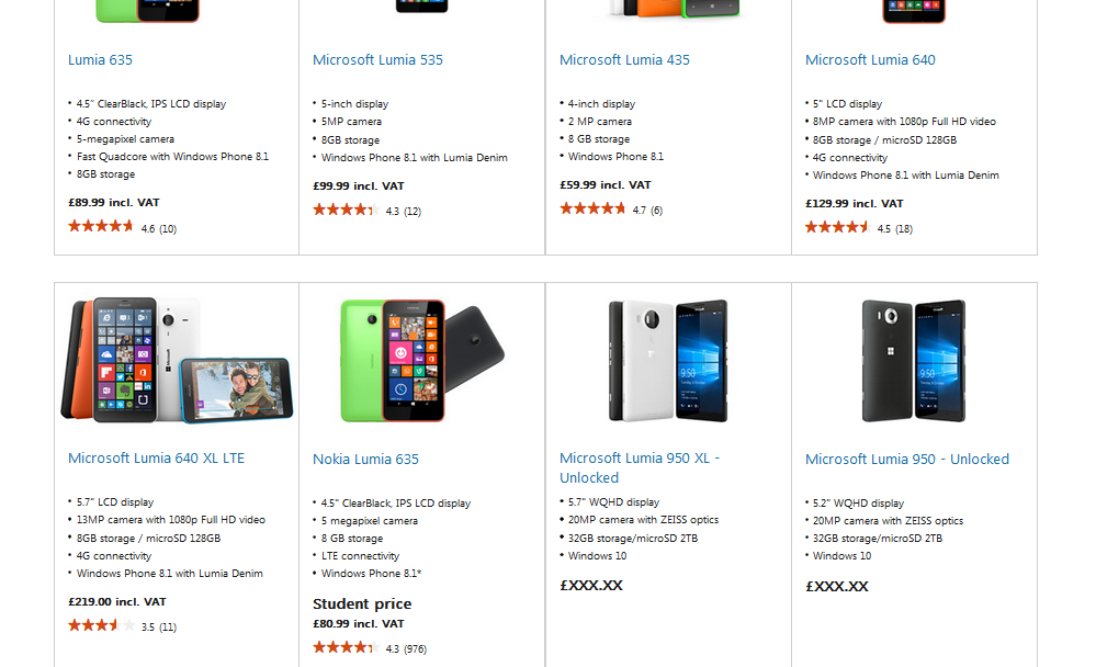Lumia 950 e 950 XL su Microsoft Store UK