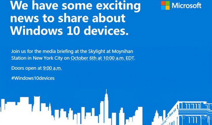 Ufficiale: si terrà il 6 ottobre l’evento di presentazione dei nuovi Lumia (950 e 950 XL) e del Surface Pro 4