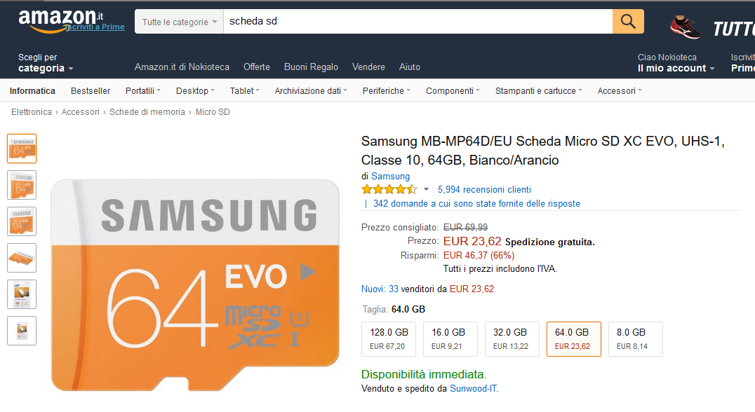 Micro SD Samsung da 64 GB a soli 23,62 Euro su Amazon Italia