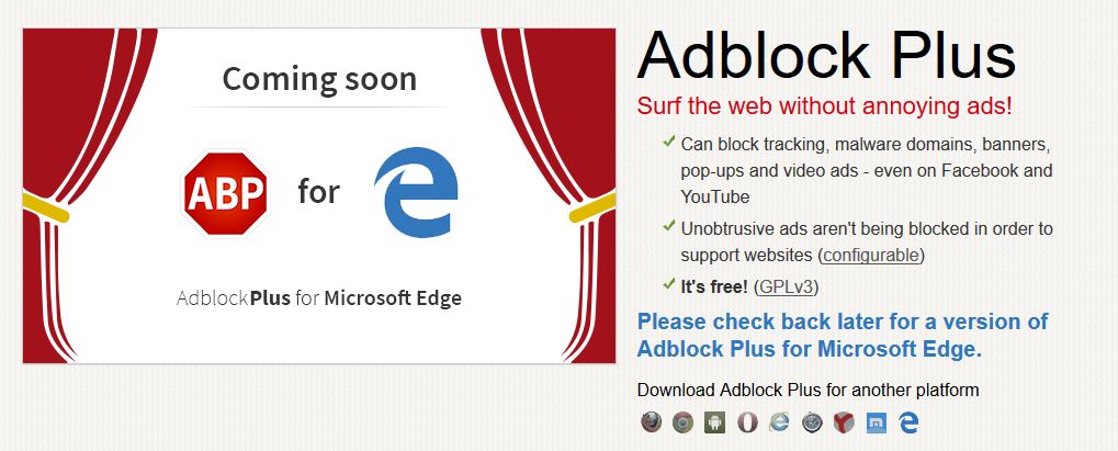 Adblock Plus per Microsoft Edge