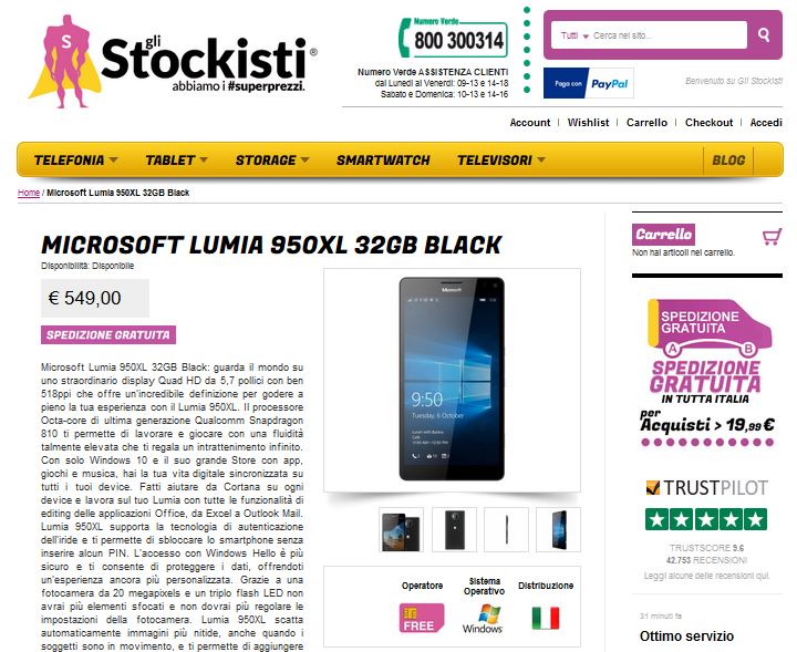 Lumia 950 XL su glistockisti.it