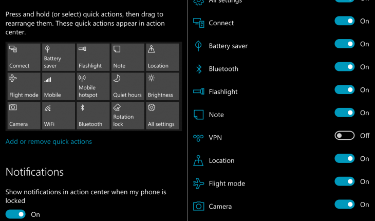 Windows 10 Mobile Redstone, novità in arrivo anche per le azioni rapide del Centro Notifiche