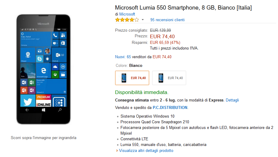 Lumia 550 su Amazon