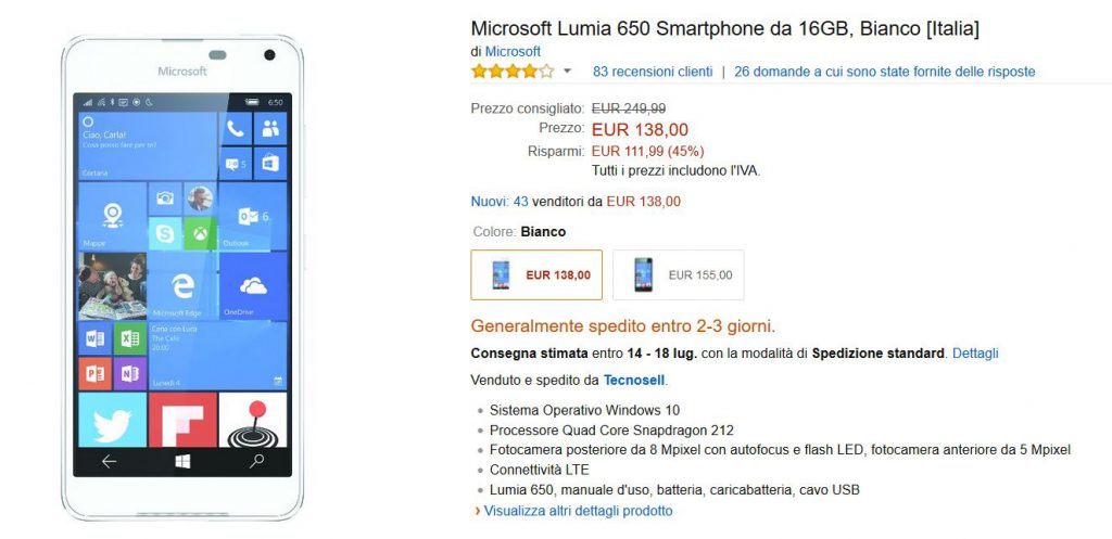 Offerta Lumia 650