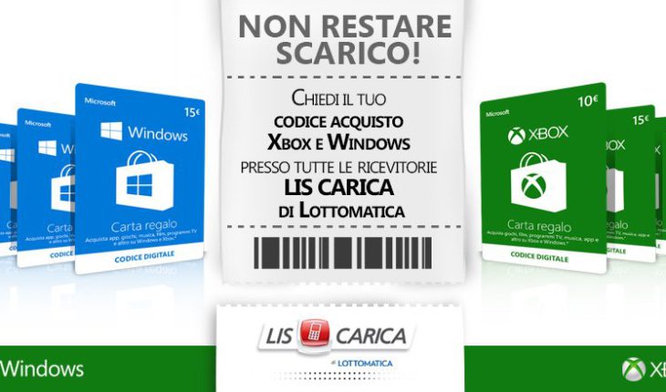 Il credito Xbox e Windows 10 è ora acquistabile anche presso le ricevitorie Lis Carica di Lottomatica