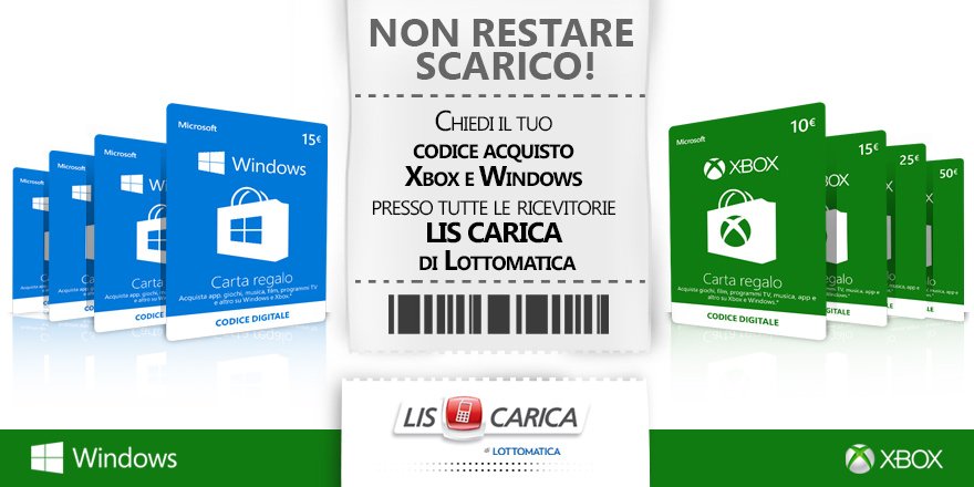 Il credito Xbox e Windows 10 è ora acquistabile anche presso le ricevitorie  Lis Carica di Lottomatica - Windowsteca Blog