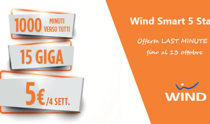 Passa a Wind con Wind Smart 5 Star e avrai 15 GB e 1000 minuti a soli 5 Euro ogni 4 settimane