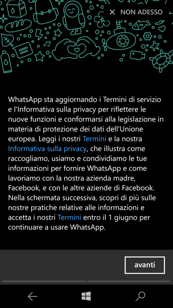 Nuovi Termini del Servizio WhatsApp