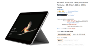 Offerta Surface Go a 399 Euro