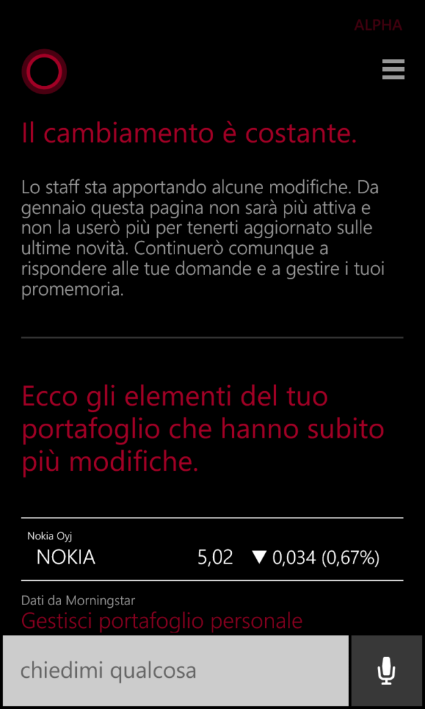 feed di Cortana