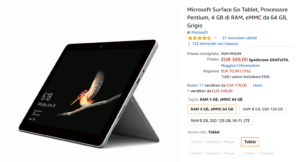 Surface Go in offerta su Amazon