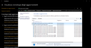Disinstalla Aggiornamenti