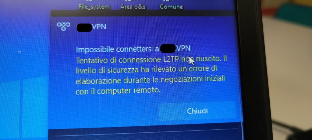 Tentativo di connessione L2TP non riuscito